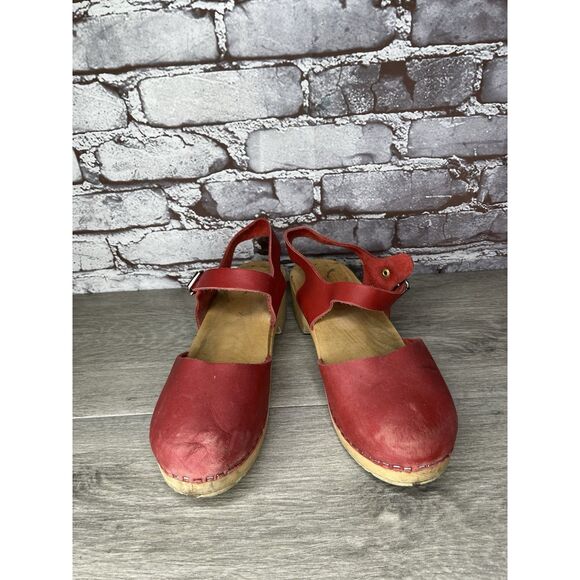 Lotta's Stockholm T-bar Highwood Red Leather Clogs Nubuck Women Sz 41EU/10.5M US - Picture 3 of 16